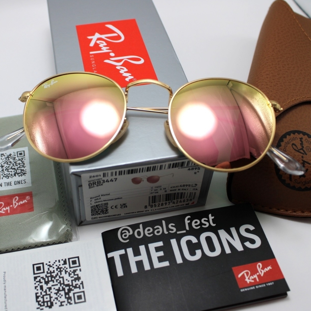 Model Display Ray-Ban Round Metal Pink Mirror RB3447